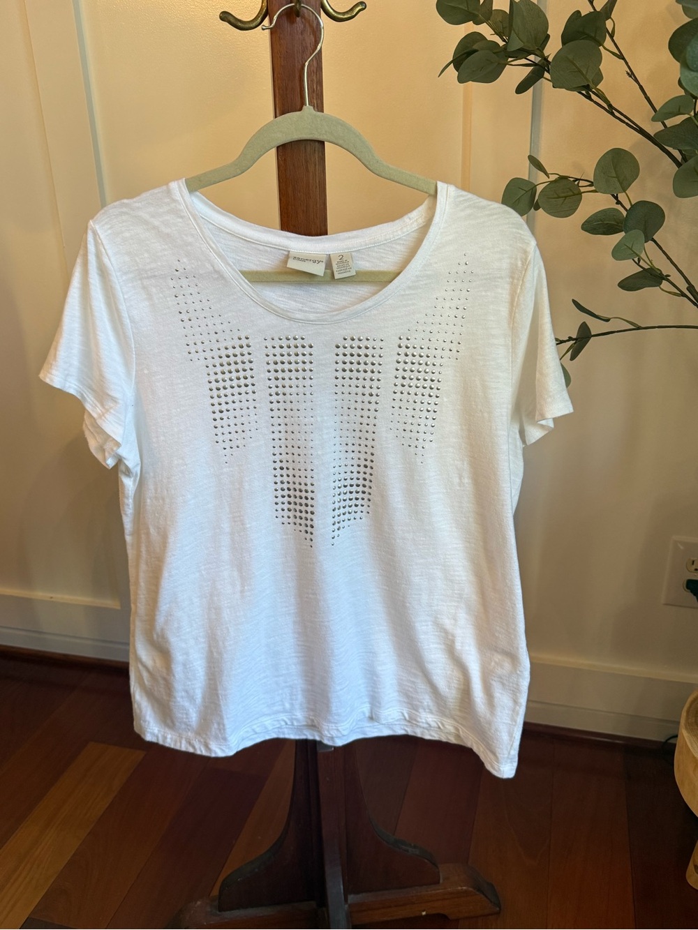 Chico's White Short-Sleeve Tee with Studded Front